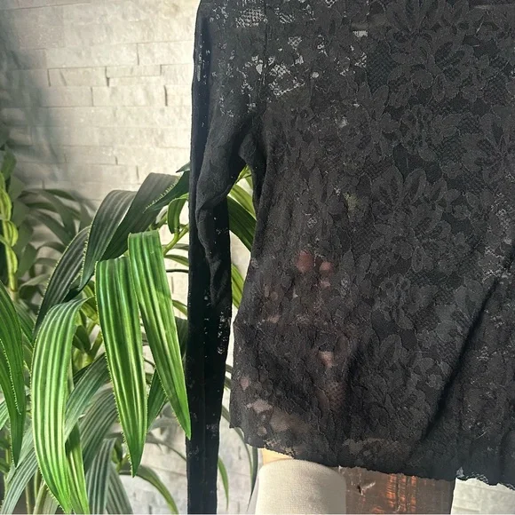 Aerie Essential Lace Layering T-Shirt Black Floral Mesh Size XS - Picture 3 of 7